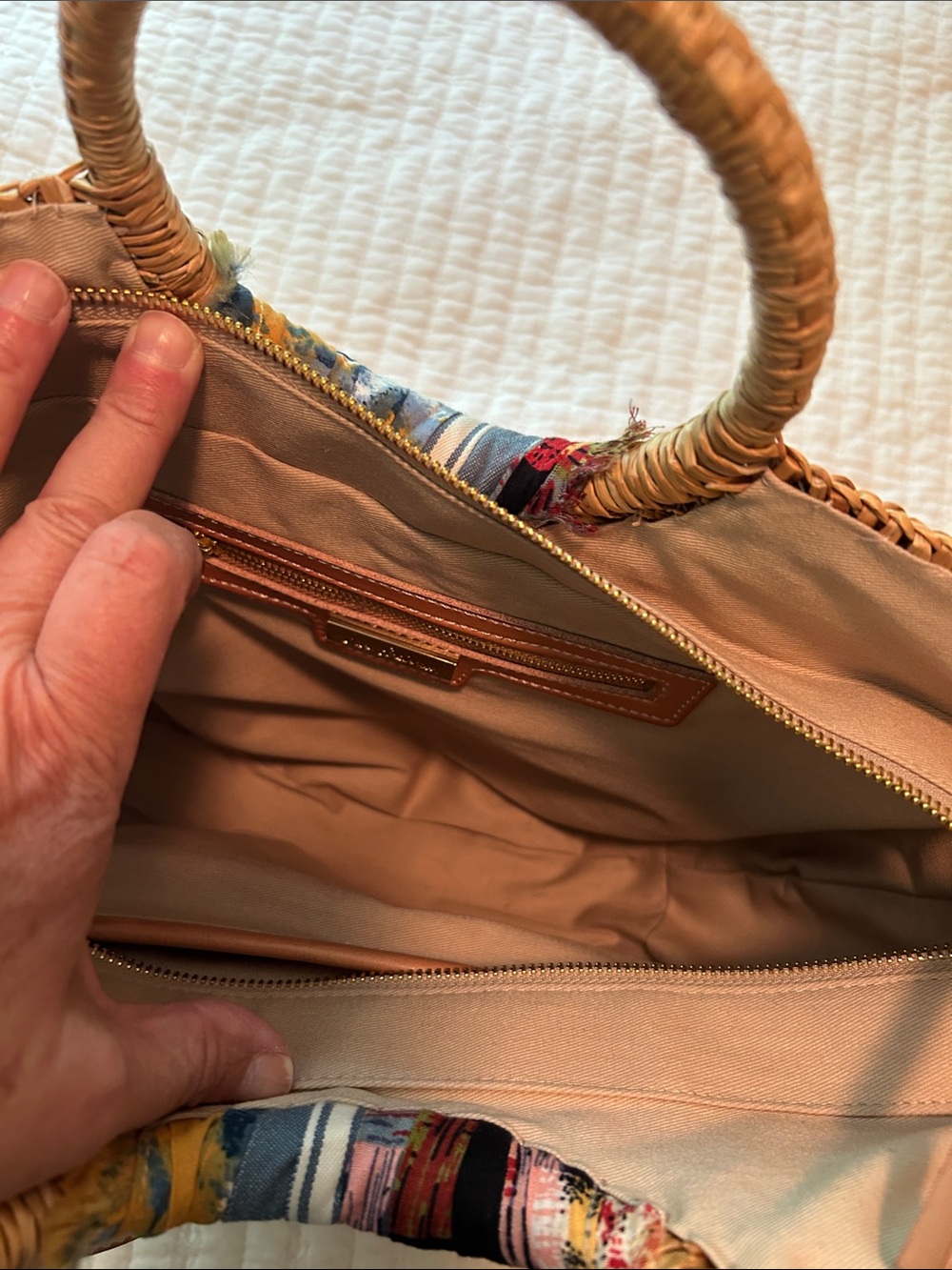Sam Edelman Multicolor Patchwork Straw Tote with Tan Strap - Picture 4 of 5